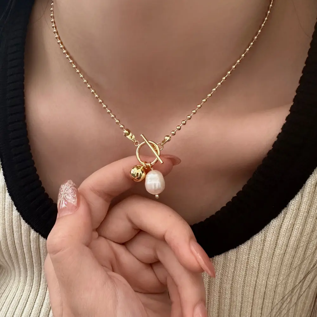 Collier pendentif perle_or plaqué
