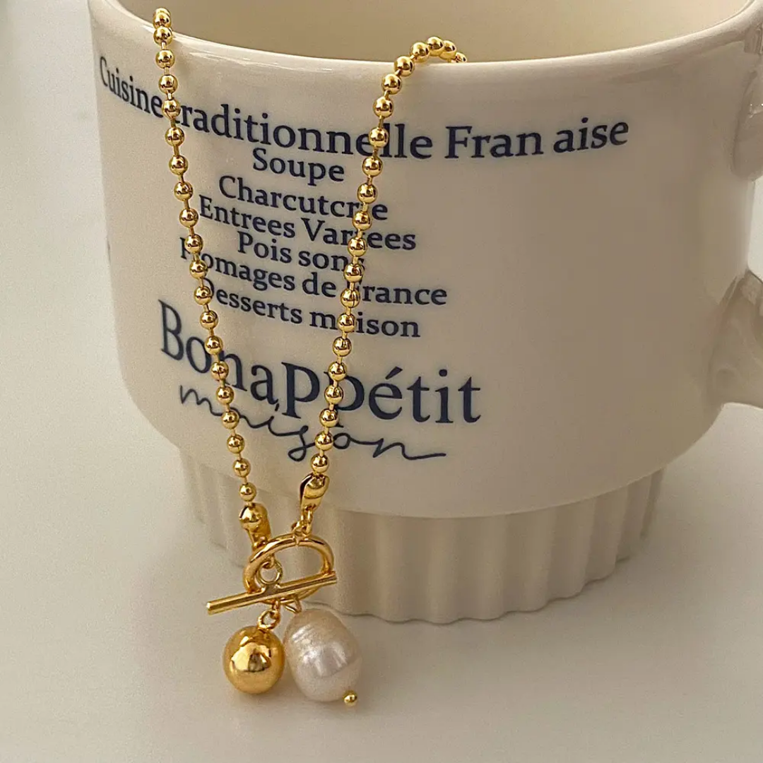 Collier pendentif perle_or plaqué