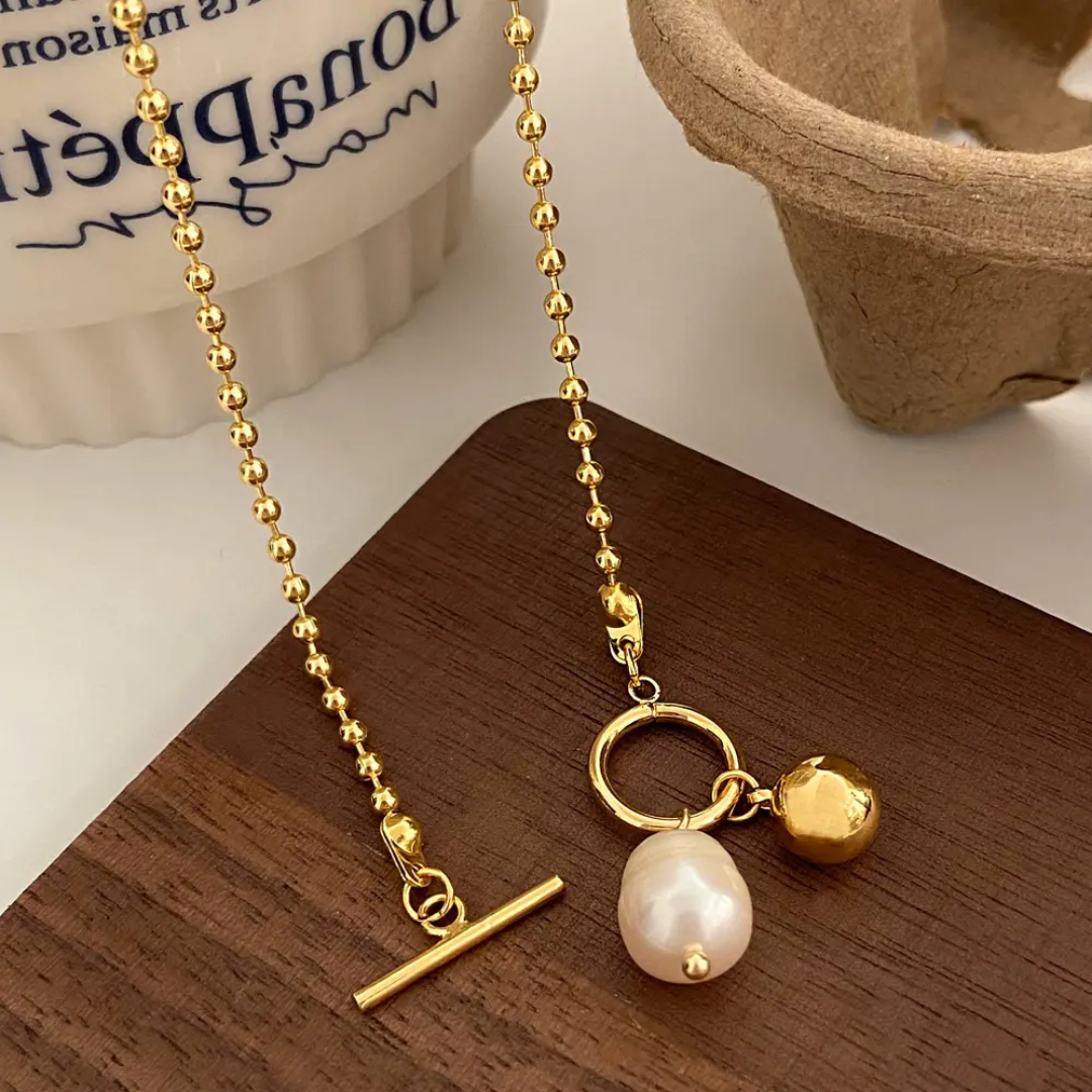 Collier pendentif perle_or plaqué