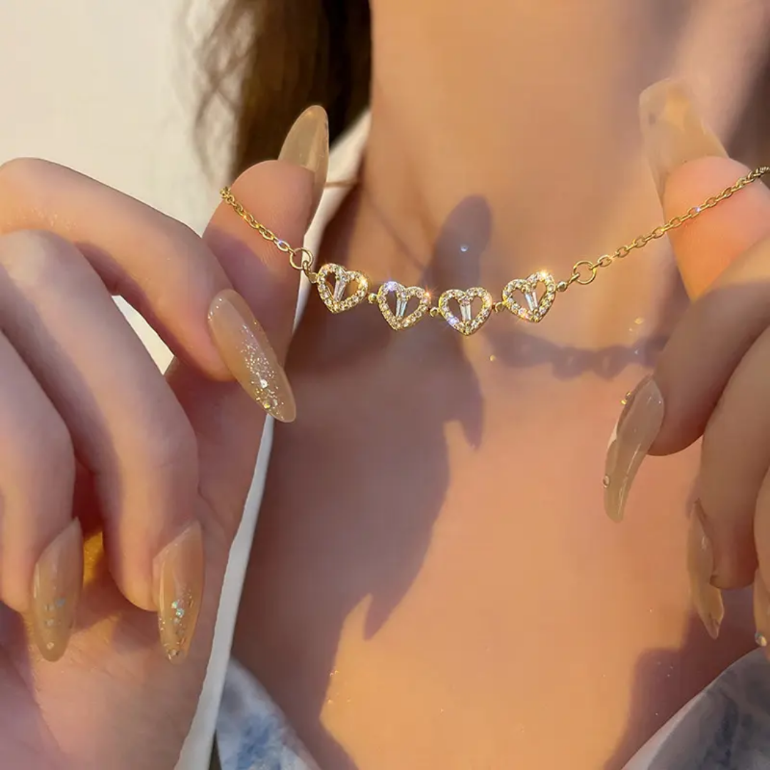 Collier pendentif 4coeurs pliable_or plaqué