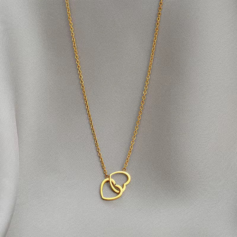 Collier pendentif double cœur _or plaqué