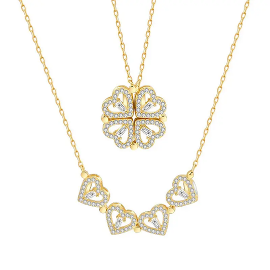 Collier pendentif 4coeurs pliable_or plaqué