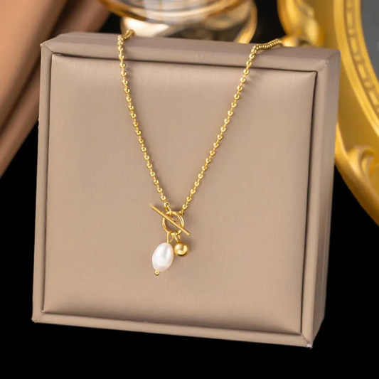 Collier pendentif perle_or plaqué